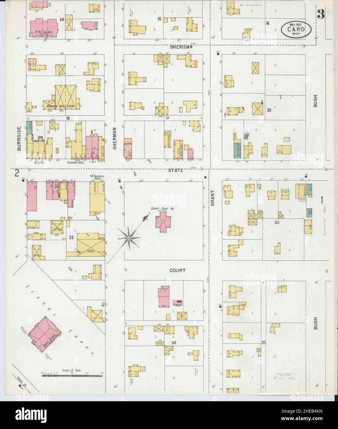 Sanborn carte d'assurance incendie de Caro, Tuscola County, Michigan. Banque D'Images