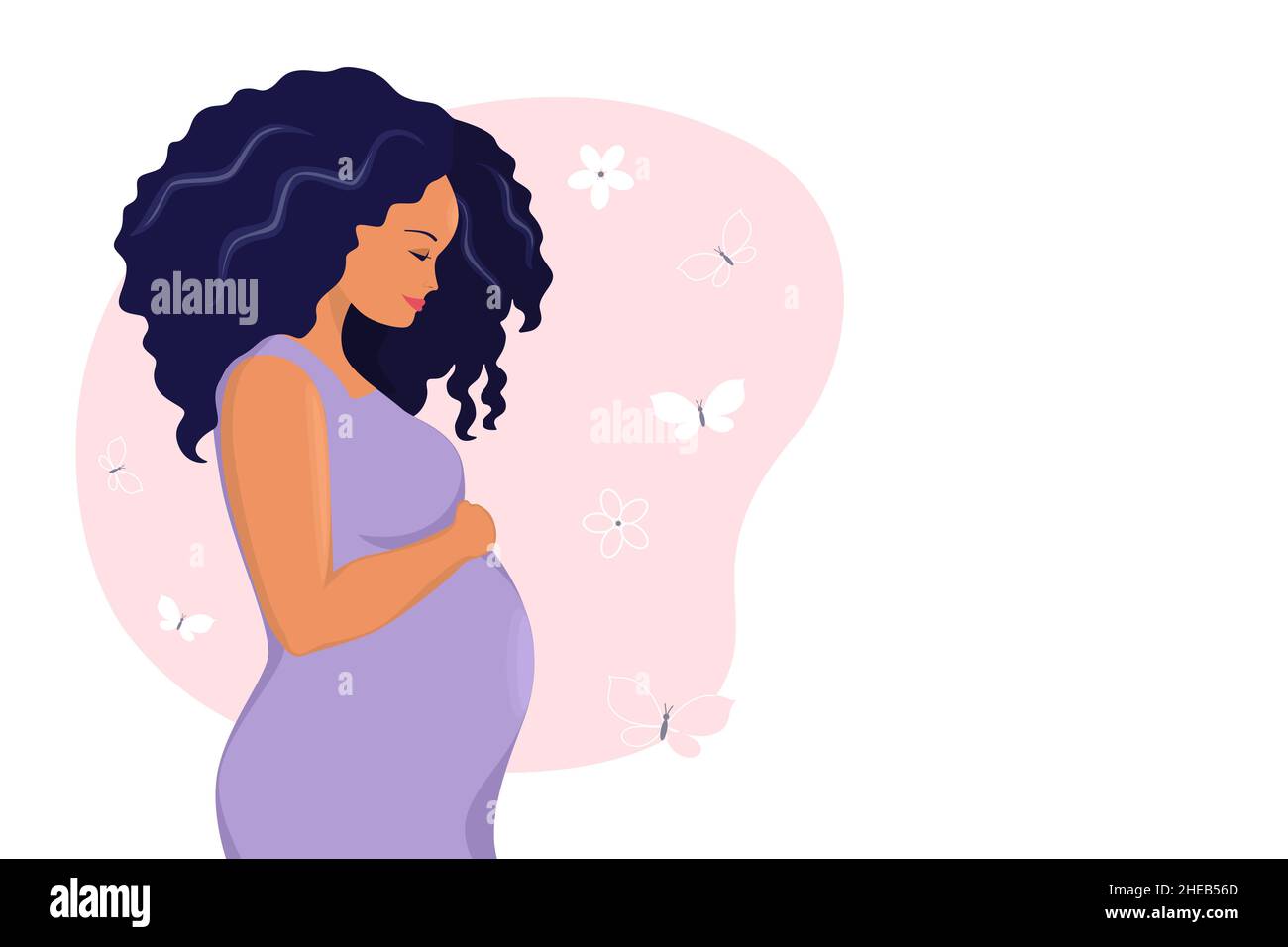 Femme afro-américaine enceinte sur fond rose.Place pour votre texte Illustration de Vecteur