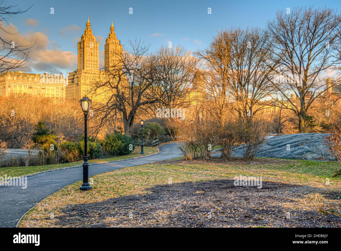 Central Park en hiver avec vue sur la partie supérieure est Banque D'Images