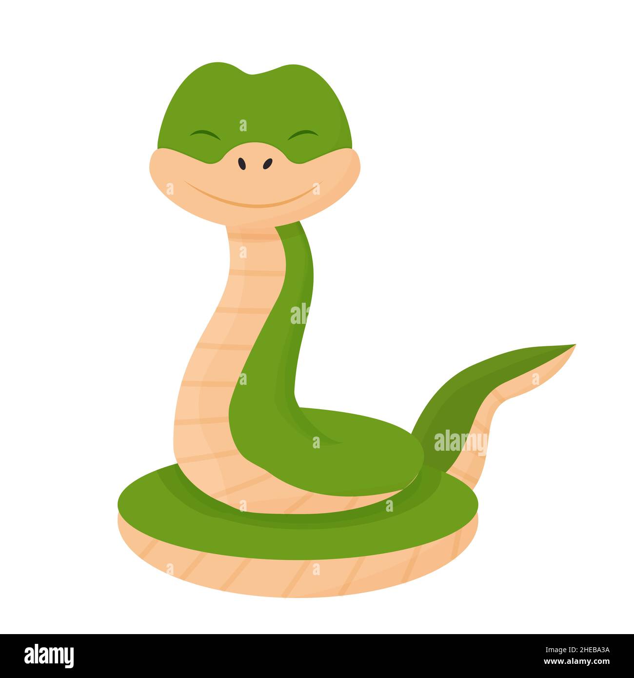 Serpent de caractère mignon et gai, souriant dans un style de dessin animé.Animal puéril, clip art reptile isolé sur fond blanc.Illustration vectorielle Illustration de Vecteur