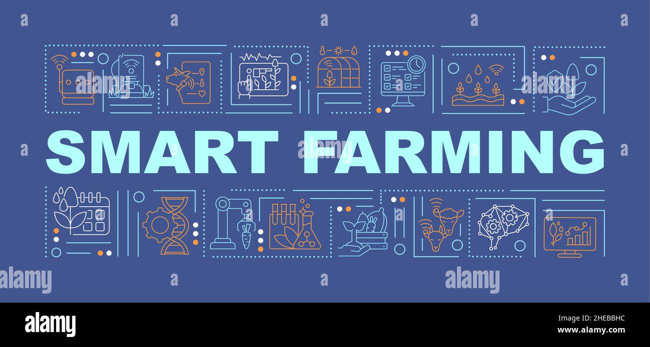 Smart Farming innovations mot concepts bannière bleue Illustration de Vecteur