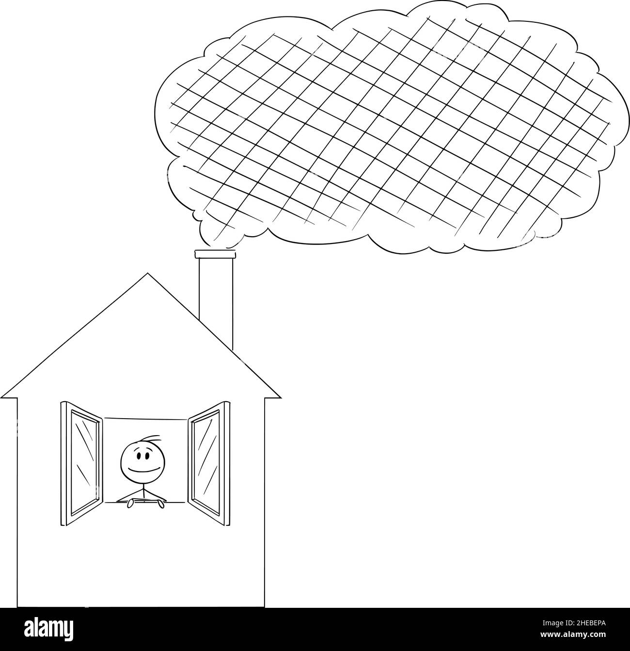 Fumée provenant de cheminée familiale, bâton de dessin animé Illustration Illustration de Vecteur