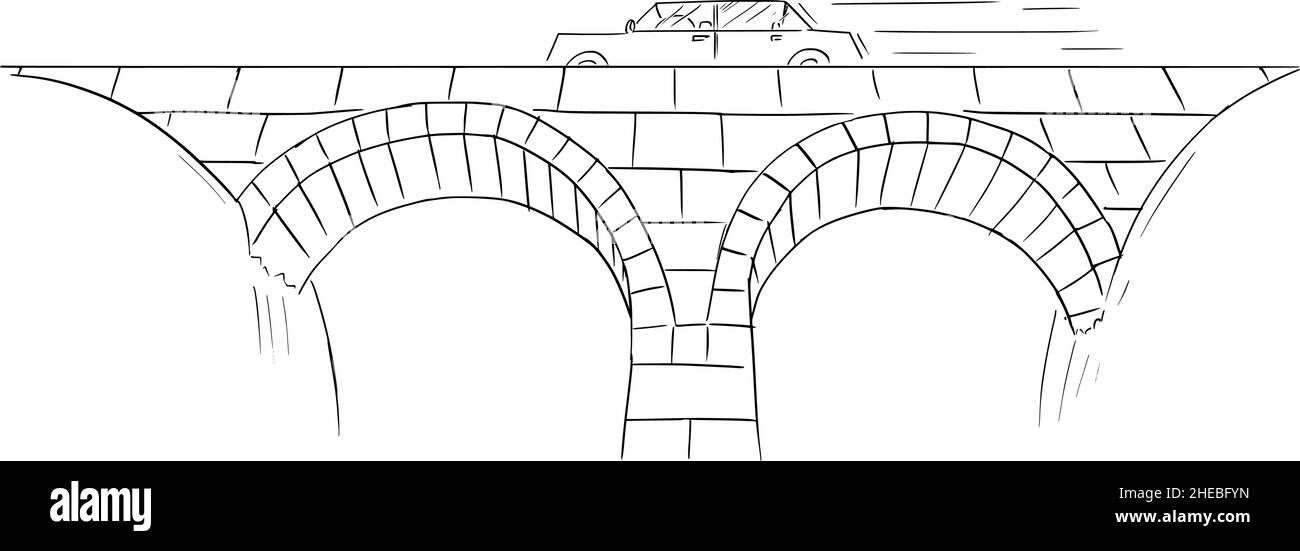 Voiture se déplaçant à travers le pont, le bâton de dessin vectoriel Figure Illustration Illustration de Vecteur