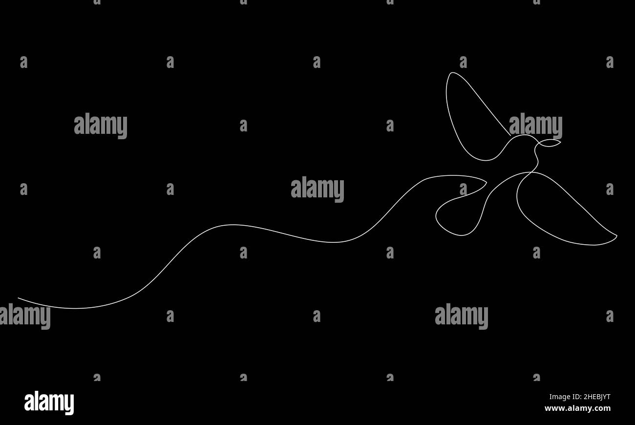 Illustration vectorielle de dessin de ligne d'oiseau.Blanc sur noir Illustration de Vecteur