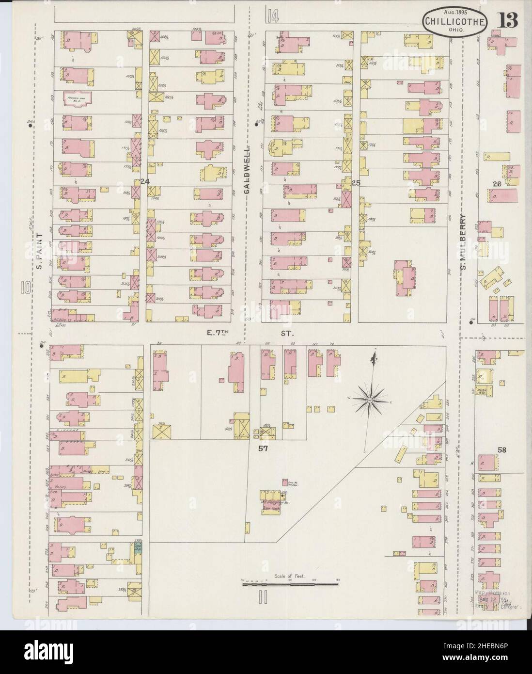Sanborn carte d'assurance-incendie de Chillicothe, Comté de Ross, Ohio. Banque D'Images