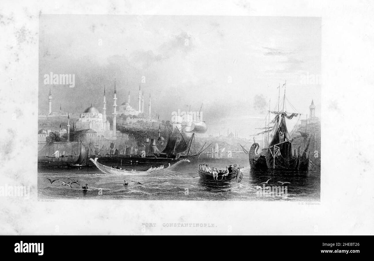 Port de Constantinople extrait du livre The Illustrated History of the War Against Russia (guerre de Crimée d'octobre 1853 à février 1856) d'Edward Henry Nolan, publié en 1857 Banque D'Images