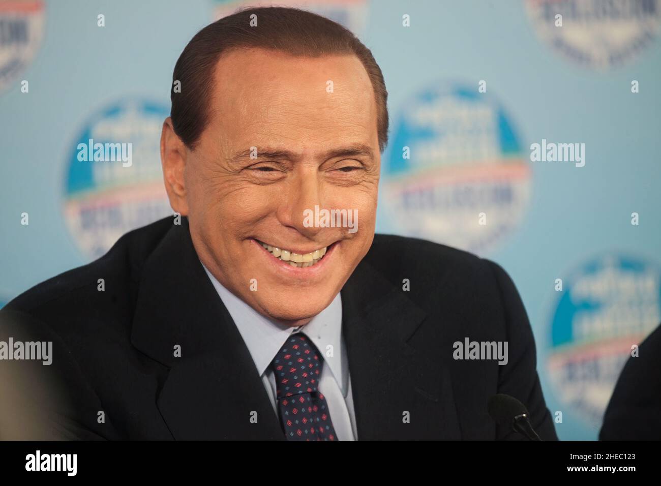 Silvio Berlusconi, dirigeant de Forza Italia, lors d'une conférence de presse électorale.Milan, Italie - Mars 2011 Banque D'Images