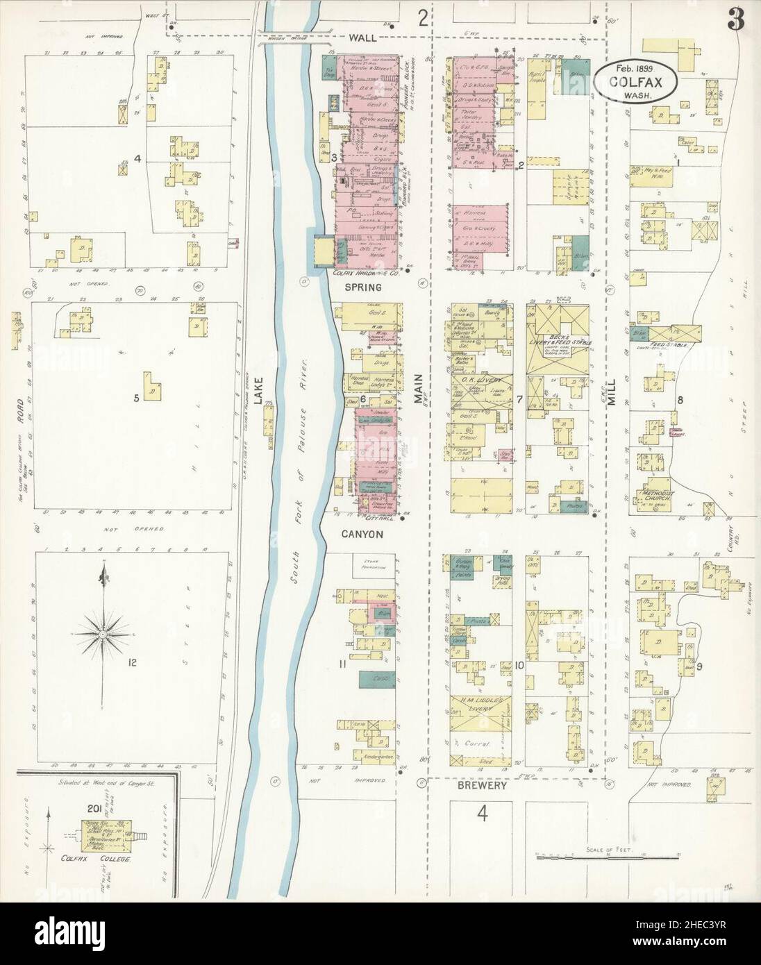 Sanborn carte d'assurance-incendie de Colfax, Whitman County, Washington. Banque D'Images