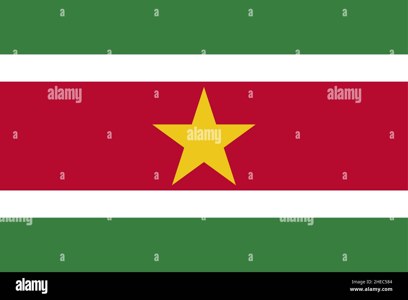 Drapeau national République du Suriname, Surinam, tribande horizontale de vert et de rouge avec une large bordure blanche avec le grand centre jaune à cinq pointes étoile Illustration de Vecteur