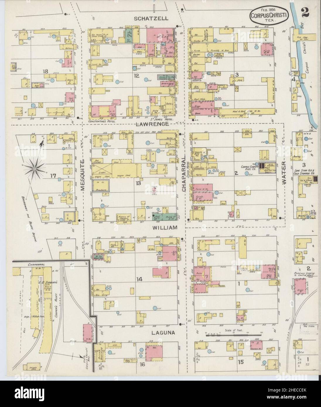 Sanborn carte d'assurance-incendie de Corpus Christi, comté de Nueces, Texas. Banque D'Images