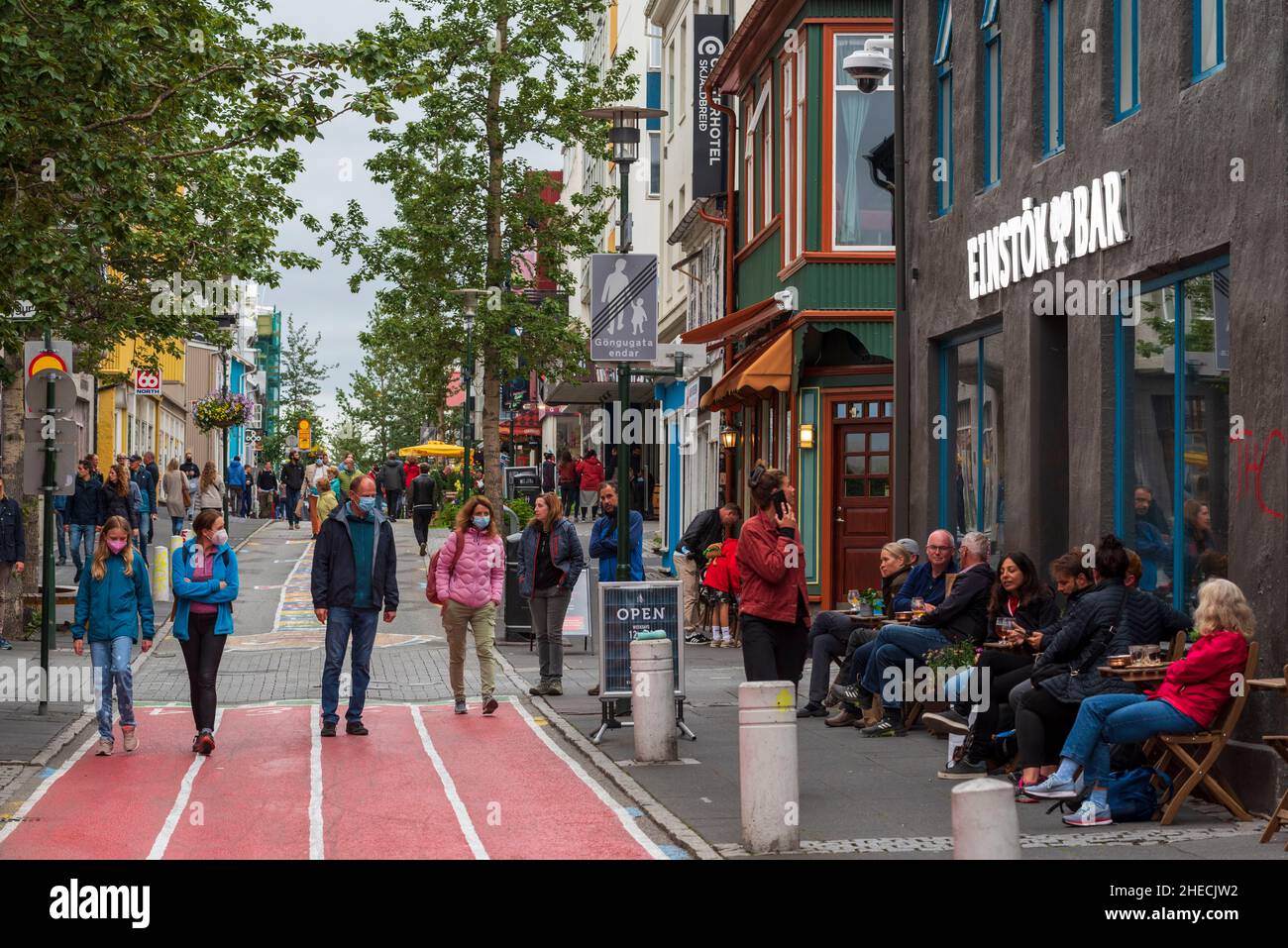 Islande, région de la capitale, Reykjavik, Laugavegur la rue principale de Reykjavik Banque D'Images