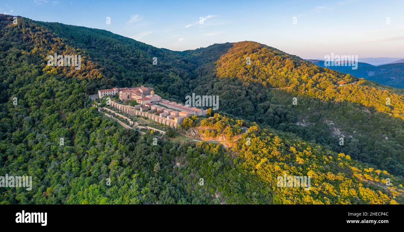 France, Var, massif des Maures, Collobrières, monastère notre Dame de Clemence de la Verne ou Chartreuse de la Verne (vue aérienne) // France, Var (83) Banque D'Images