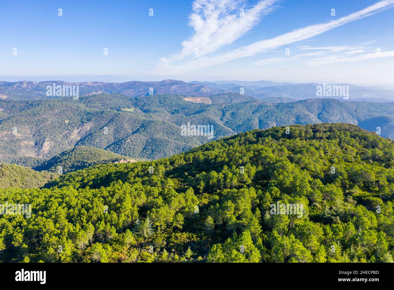France, Var, massif des Maures, Collobrières, massif forestier (vue aérienne) // France, Var (83), massif des Maures, Collobrières, massif prévu (vue Banque D'Images