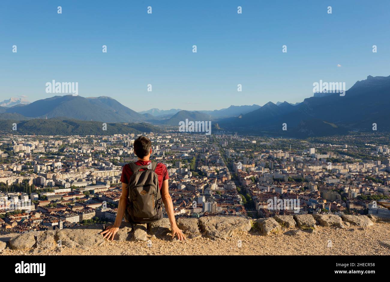 Photo Vintage De Grenoble 1920 - Vue Sur La Ville, Le Quai Et La Montagne (Moucherotte) - Tirage Argentique Original