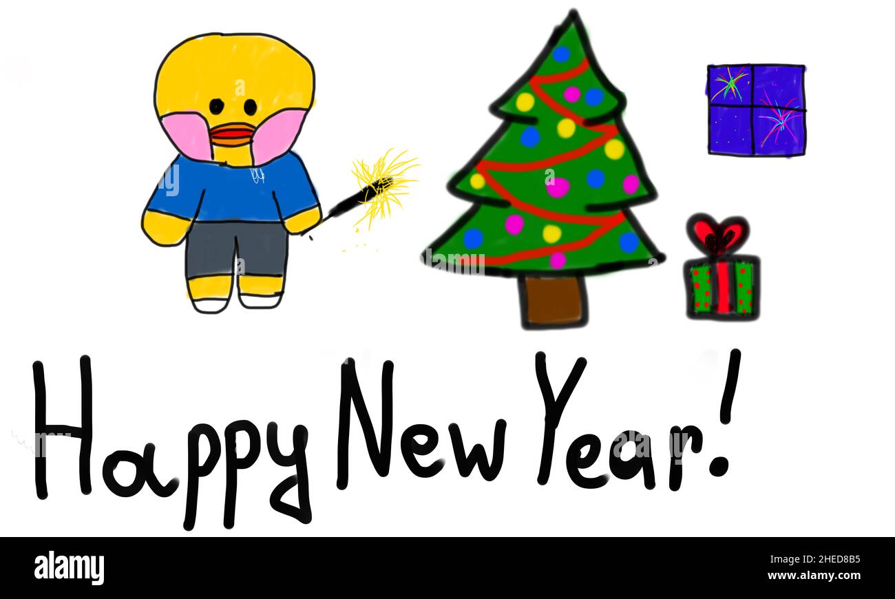 Dessin pour enfants d'une carte de vœux du nouvel an.Photo de haute qualité Banque D'Images