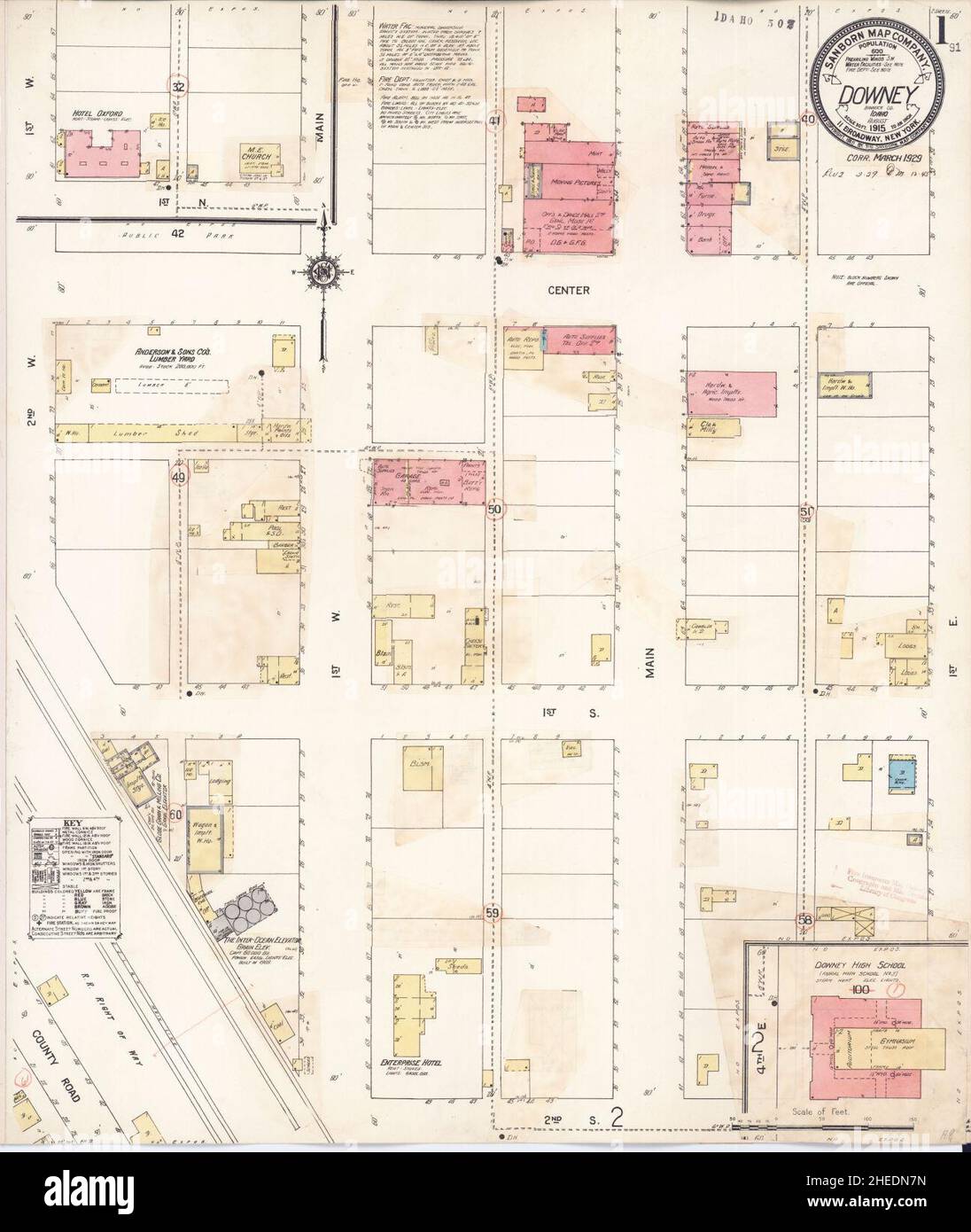 Sanborn carte d'assurance-incendie de Downey, comté de Bannock, Idaho. Banque D'Images