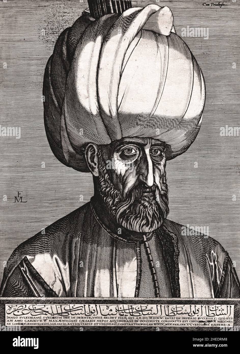 Portrait du Sultan Suleyman le magnifique par Melchior Lorck.Melchior Loichs 1526-1598 (Suleiman I, communément connu sous le nom de Suleiman le magnifique en Occident et Suleiman le donneur dans son Royaume, était le dixième et le plus long sultan régnant de l'Empire ottoman de 1520 jusqu'à sa mort en 1566.) Banque D'Images