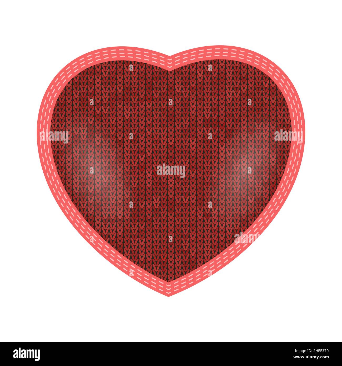 Coeur tricoté rouge avec ruban à coudre isolé sur fond blanc Banque D'Images