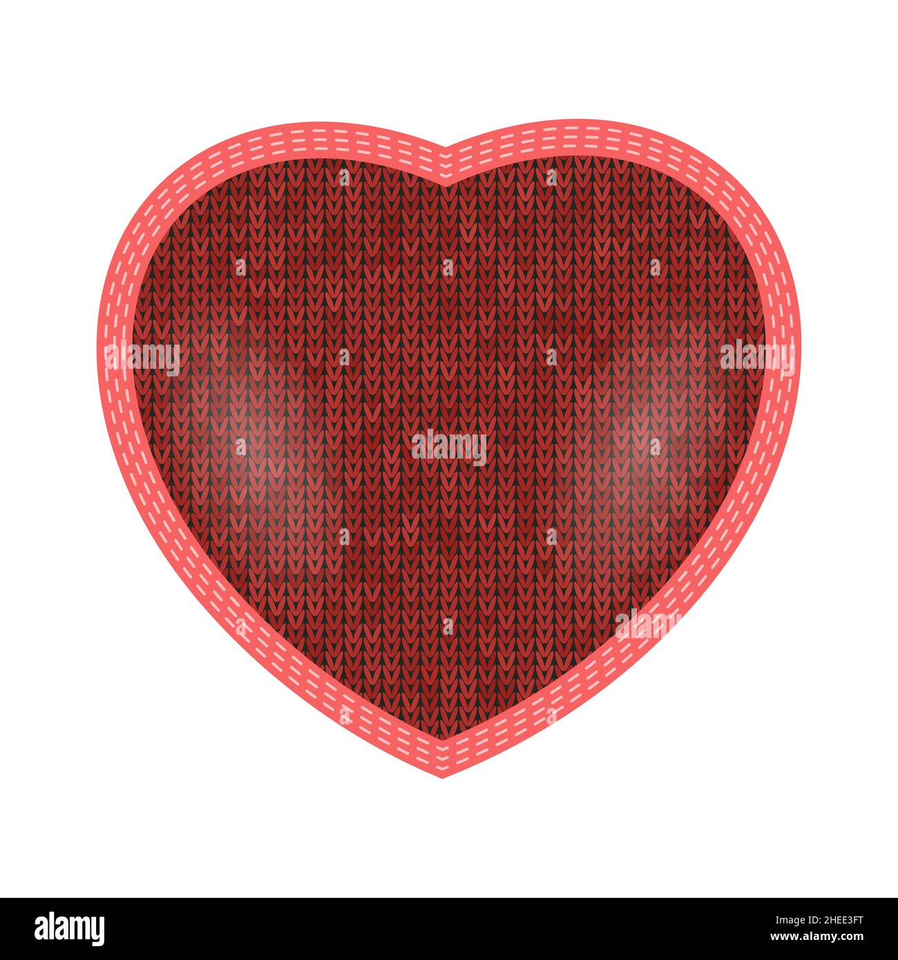 Coeur tricoté rouge avec ruban à coudre isolé sur fond blanc Illustration de Vecteur