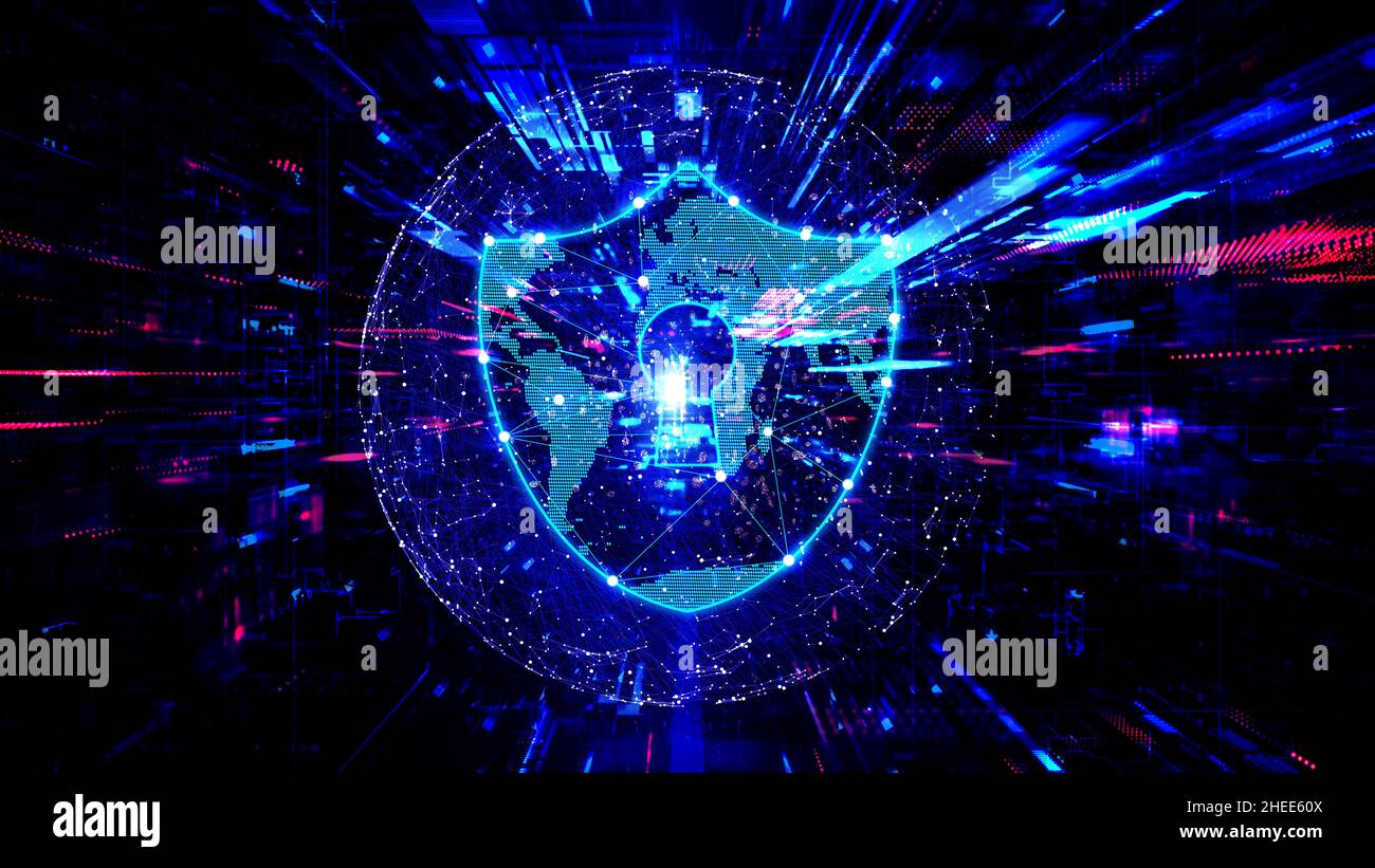 Concept de cybersécurité avec Virtual Padlock sur Abstract Background Banque D'Images