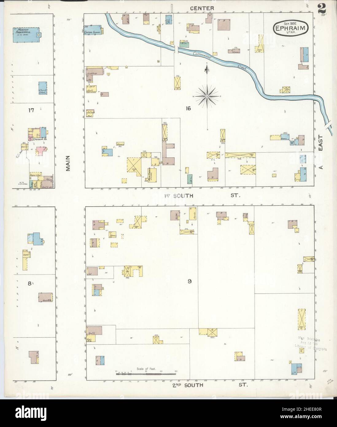 Sanborn carte d'assurance incendie d'Ephraim, comté de Sanpete, Utah. Banque D'Images