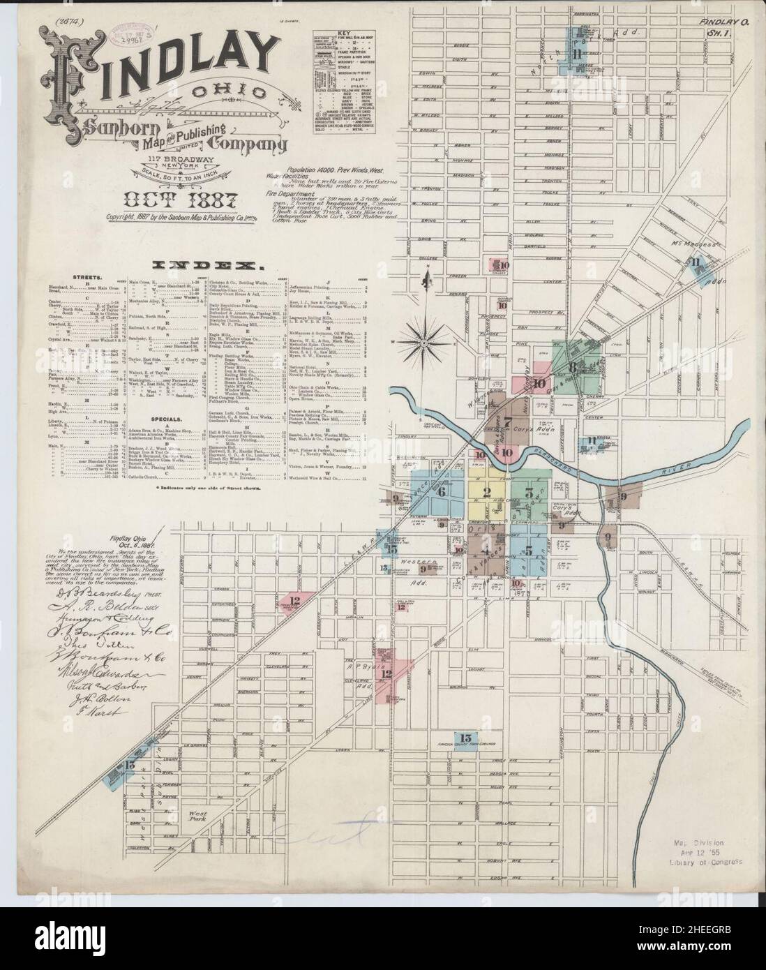 Sanborn carte d'assurance-incendie de Findlay, comté de Hancock, Ohio. Banque D'Images