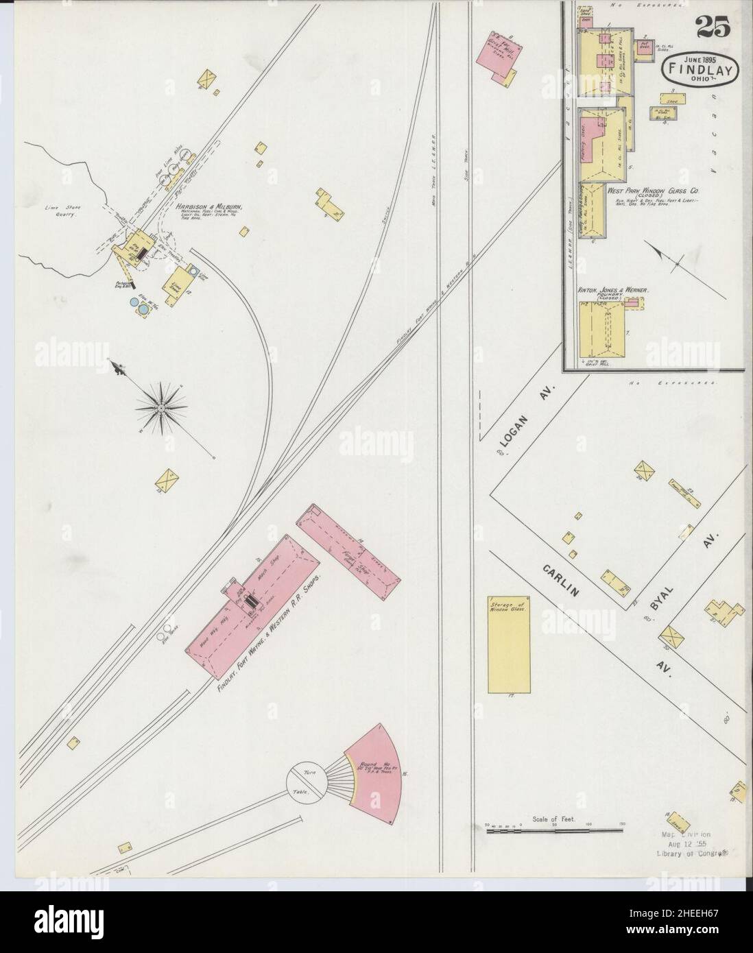 Sanborn carte d'assurance-incendie de Findlay, comté de Hancock, Ohio. Banque D'Images