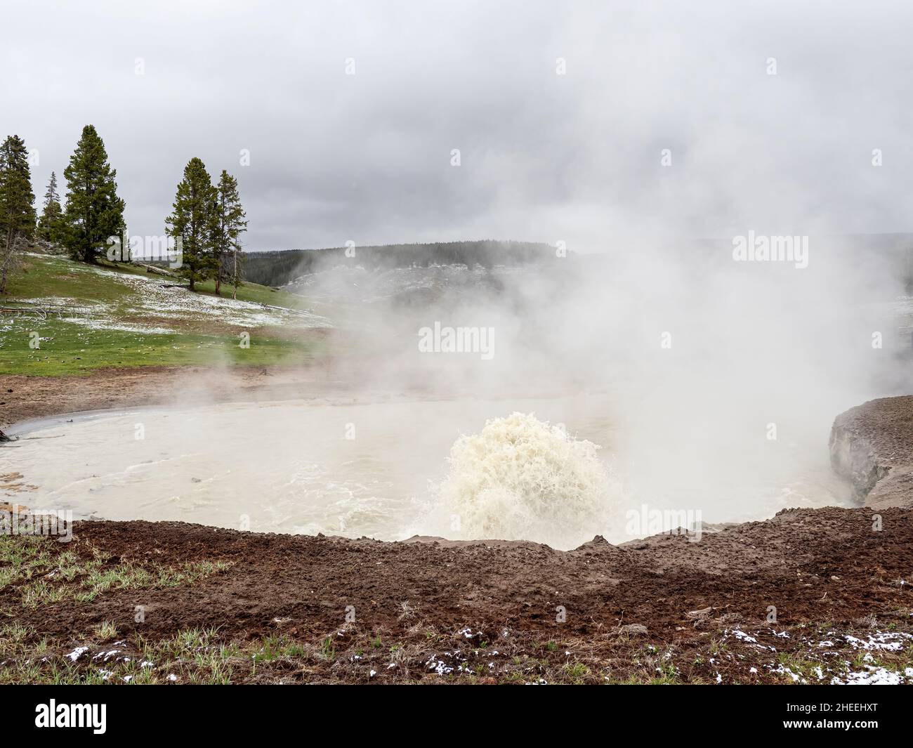 Pot de boue dans la zone du volcan de boue du parc national de Yellowstone, Wyoming. Banque D'Images