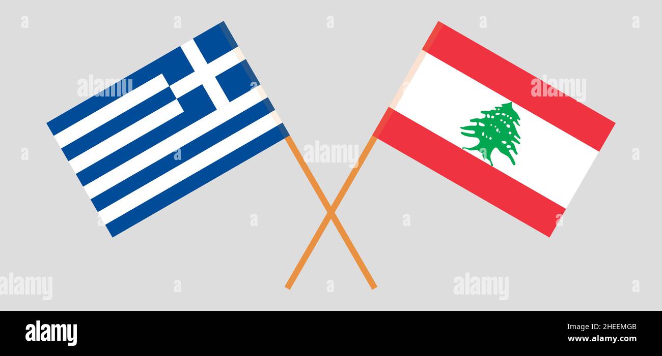 Drapeaux croisés du Liban et de la Grèce.Couleurs officielles.Proportion correcte.Illustration vectorielle Illustration de Vecteur