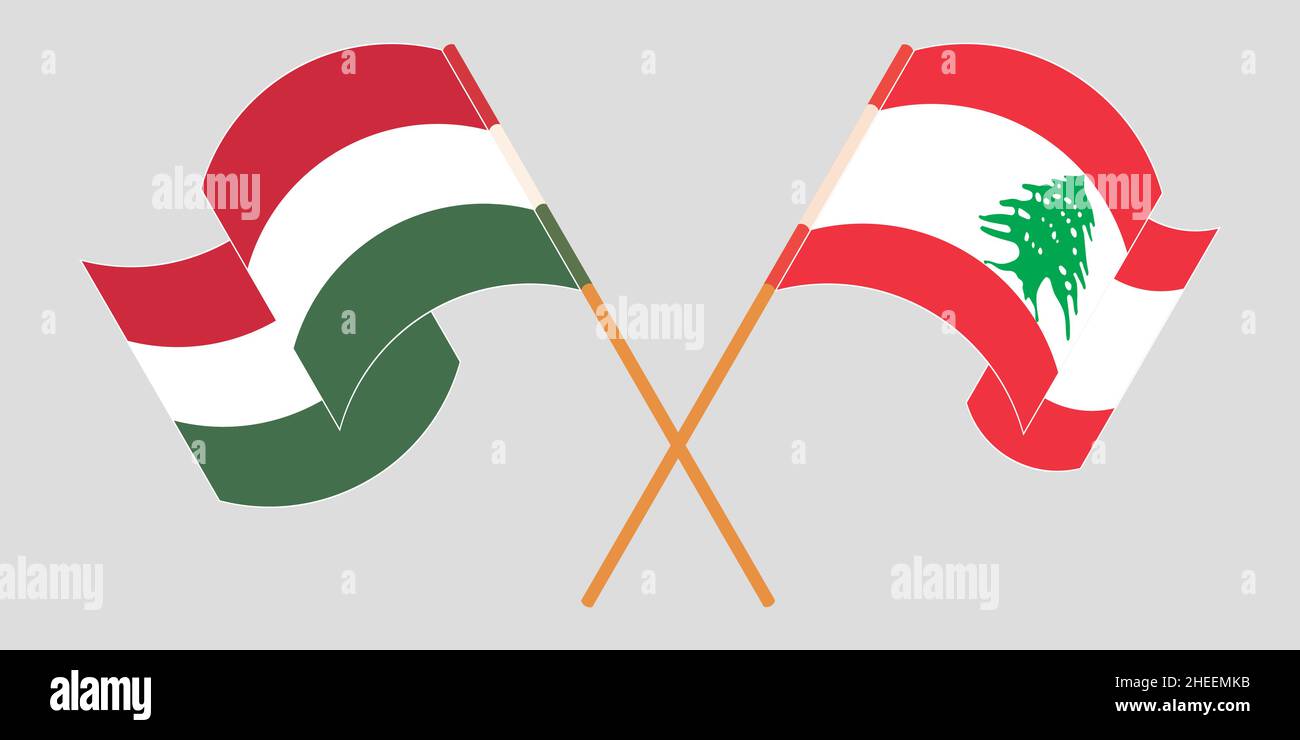 Traversé et agitant des drapeaux du Liban et de la Hongrie.Illustration vectorielle Illustration de Vecteur