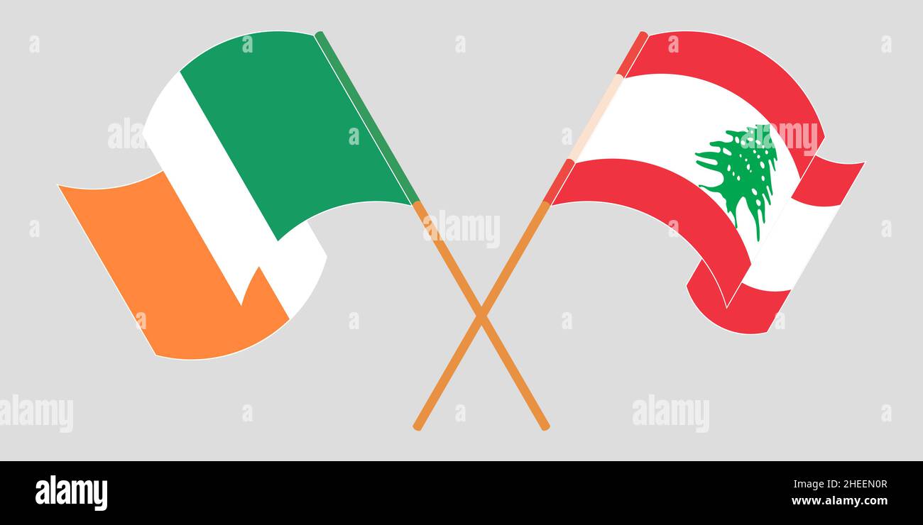 Drapeaux croisés et agités du Liban et de l'Irlande.Illustration vectorielle Illustration de Vecteur