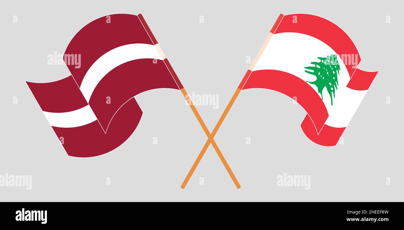 Traversé et agitant des drapeaux du Liban et de la Lettonie.Illustration vectorielle Illustration de Vecteur