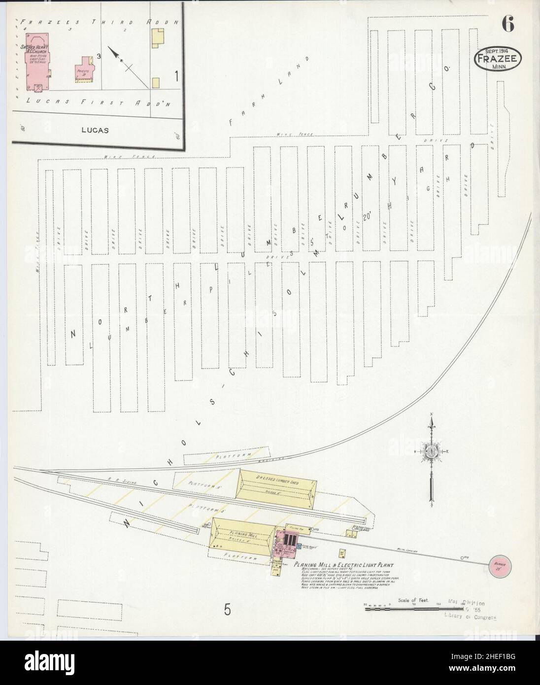 Sanborn carte d'assurance-incendie de Frazee, comté de Becker, Minnesota. Banque D'Images