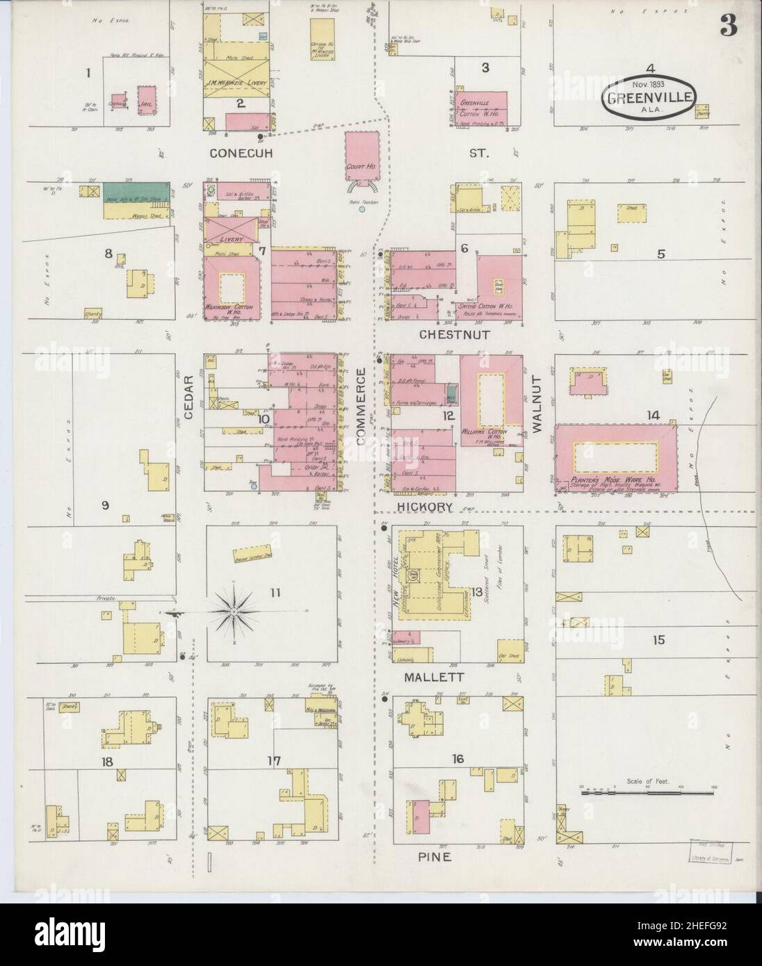 Sanborn carte d'assurance-incendie de Greenville, comté de Butler, Alabama. Banque D'Images