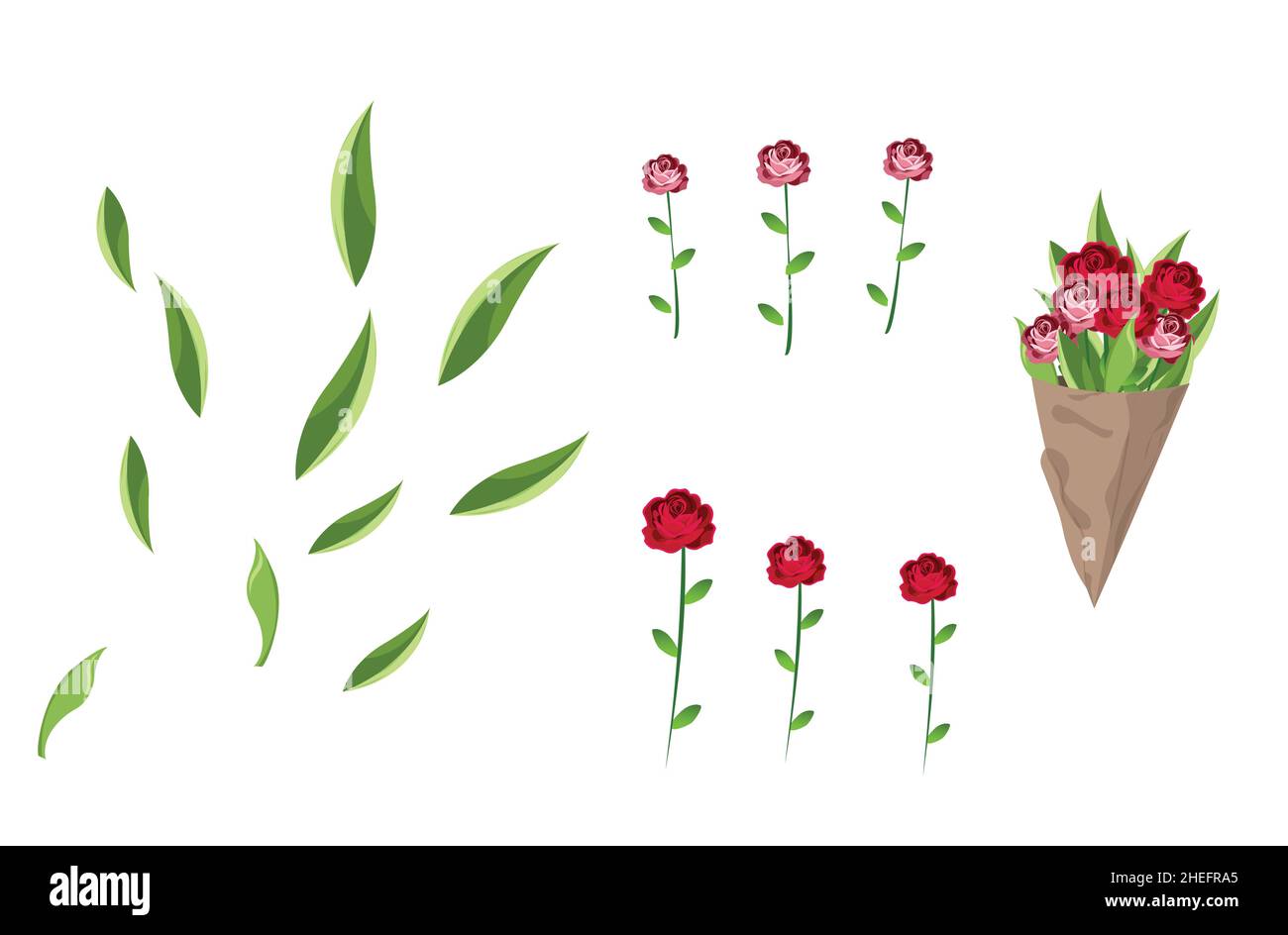 Bouquet de roses rouges sur fond blanc.Arrangement de fleurs.Carte de vœux et invitation à un mariage, Saint-Valentin, Fête des mères et autres Illustration de Vecteur