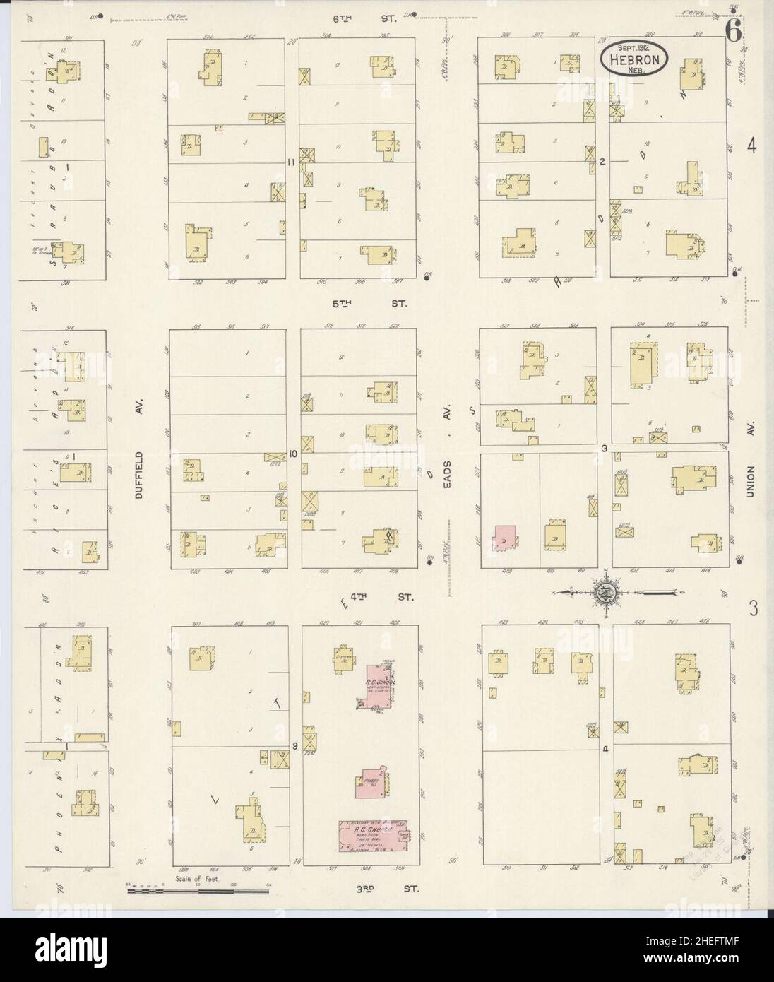 Sanborn carte d'assurance incendie de Hébron, Comté de Thayer, Nebraska. Banque D'Images