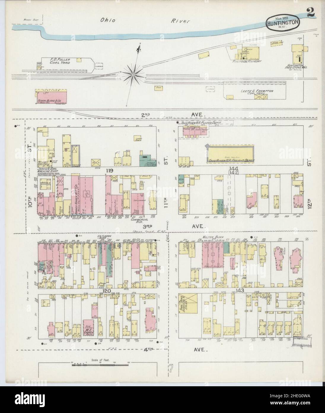 Sanborn carte d'assurance-incendie de Huntington, comté de Cabell, Virginie-Occidentale. Banque D'Images