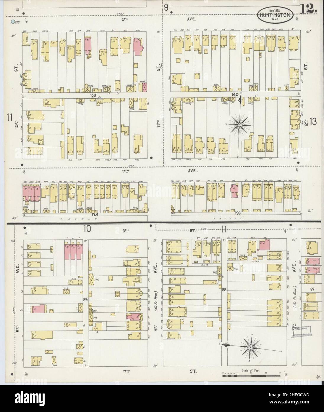 Sanborn carte d'assurance-incendie de Huntington, comté de Cabell, Virginie-Occidentale. Banque D'Images