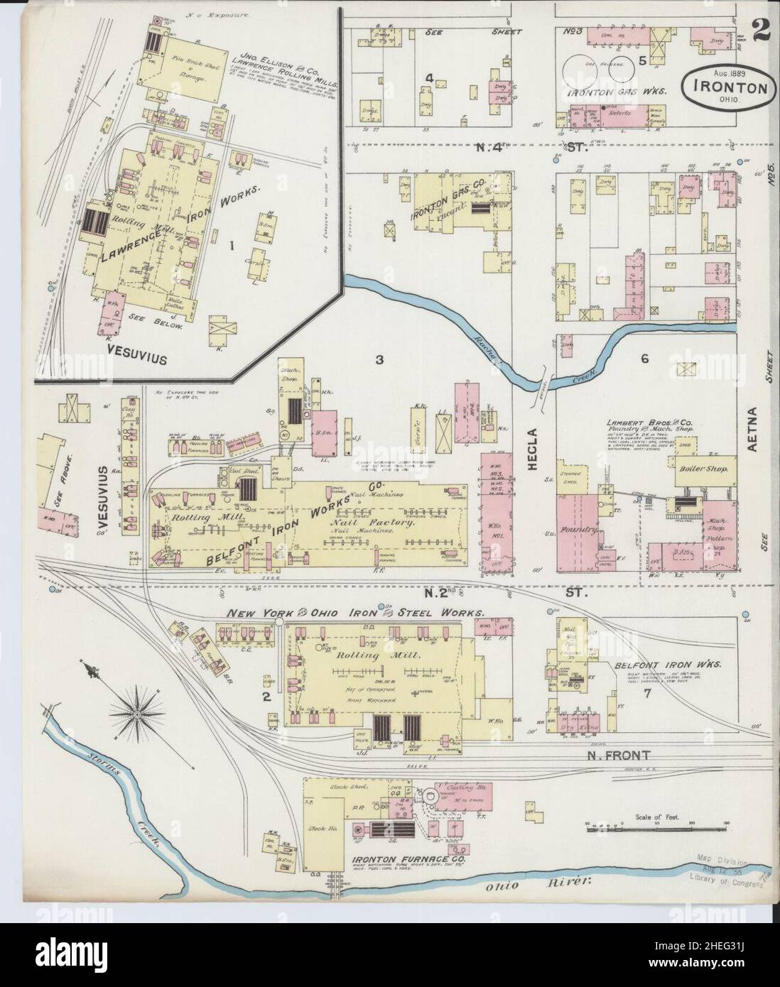 Sanborn carte d'assurance-incendie d'Ironton, comté de Laurence, Ohio. Banque D'Images