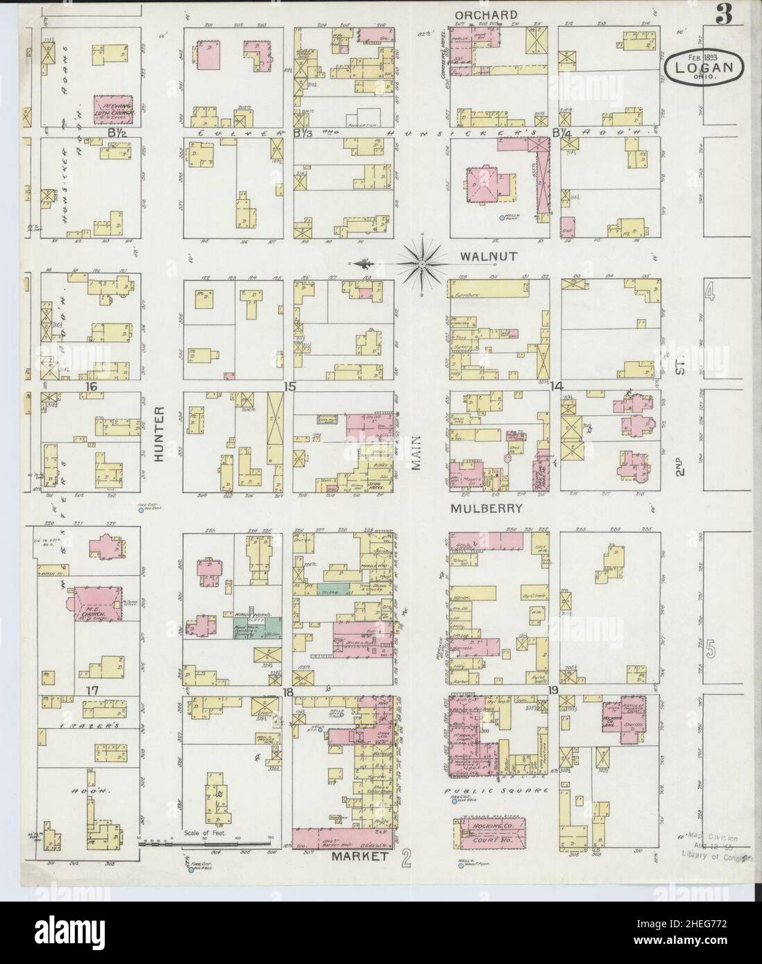 Sanborn carte d'assurance-incendie de Logan, Hocking County, Ohio. Banque D'Images