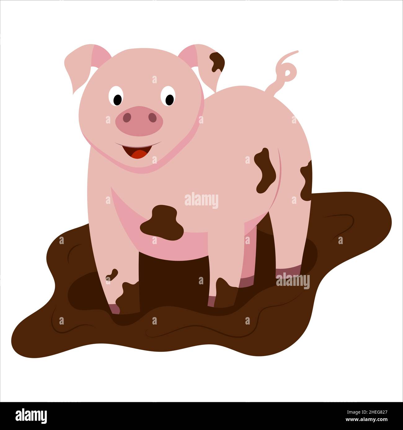 illustration vectorielle d'un mignon cochon de bande dessinée debout dans la boue. Illustration de Vecteur