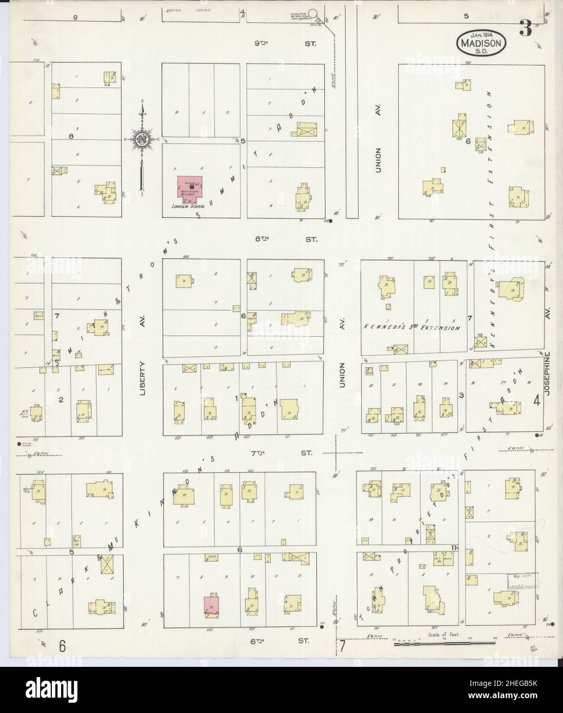 Sanborn carte d'assurance-incendie de Madison, Lake County, Dakota du Sud. Banque D'Images