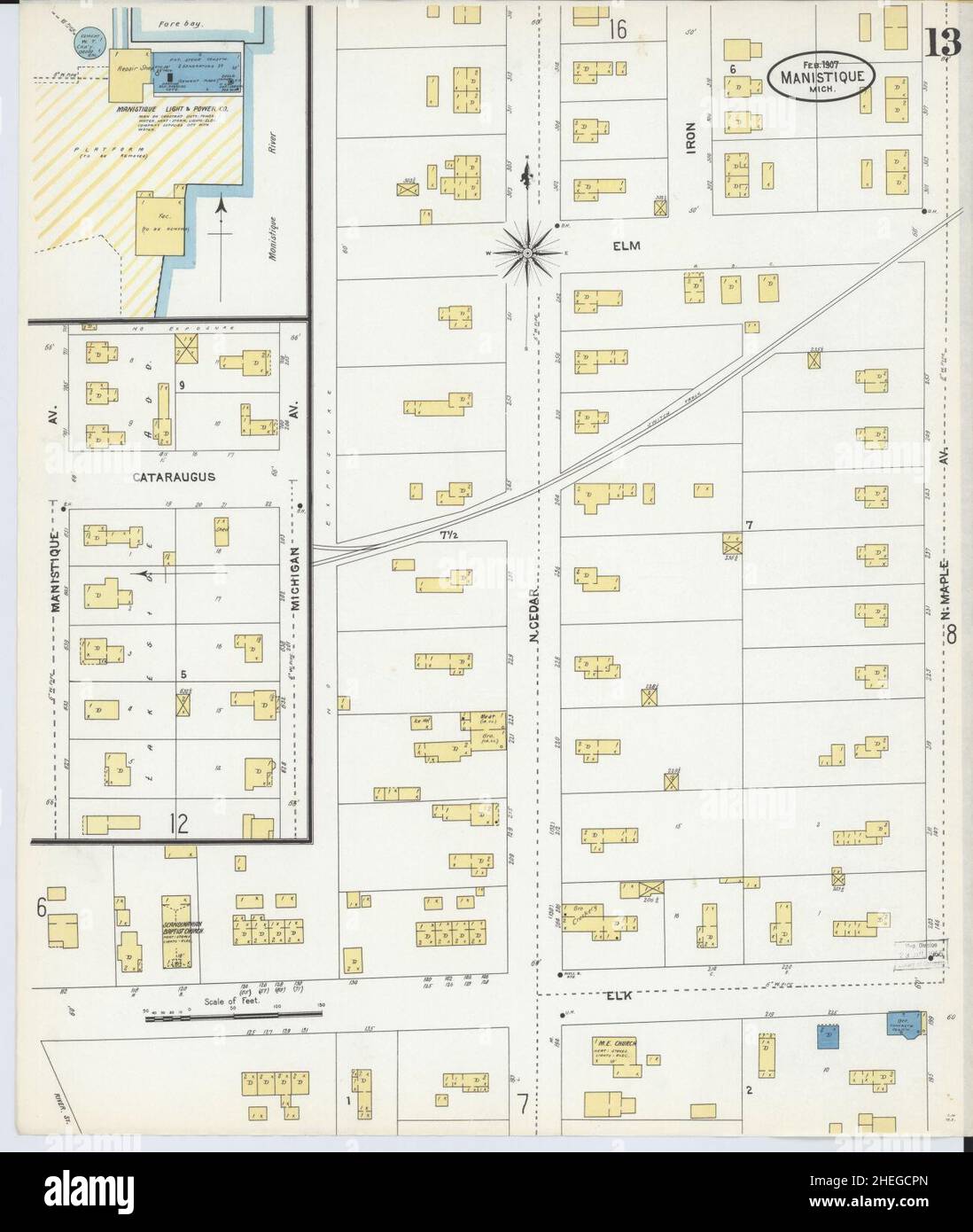 Sanborn carte d'assurance-incendie de Manistique, comté de Schoolcraft, Michigan. Banque D'Images