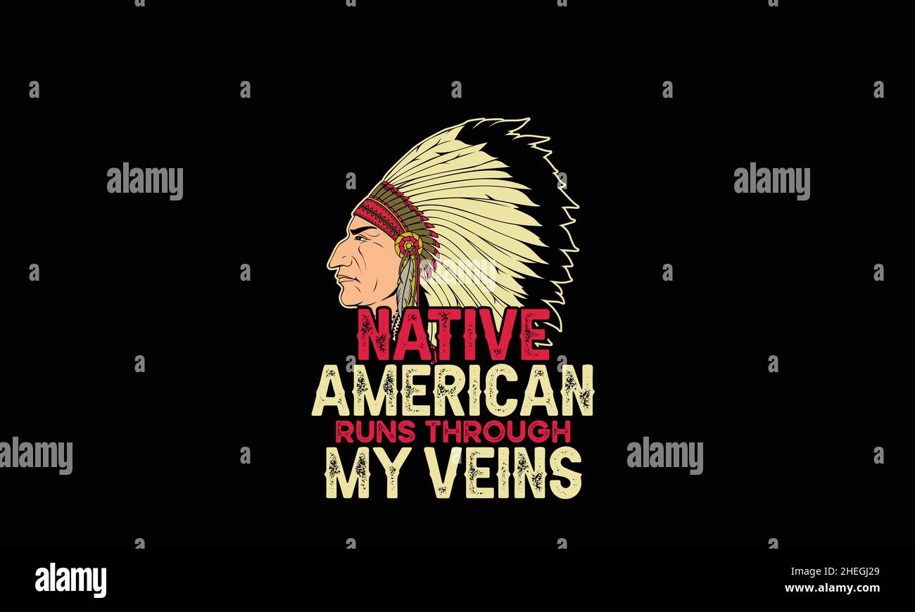 les américains natifs courent à travers mes veines amérindiens visage tribal plume couronne modèle de vecteur de monogramme Illustration de Vecteur
