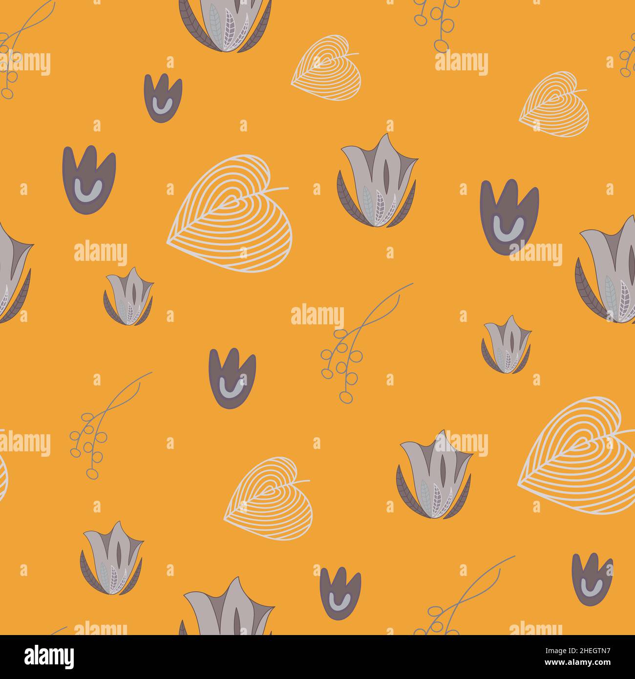 Motif fleuri sans couture avec fleurs grises sur fond jaune. Illustration de Vecteur