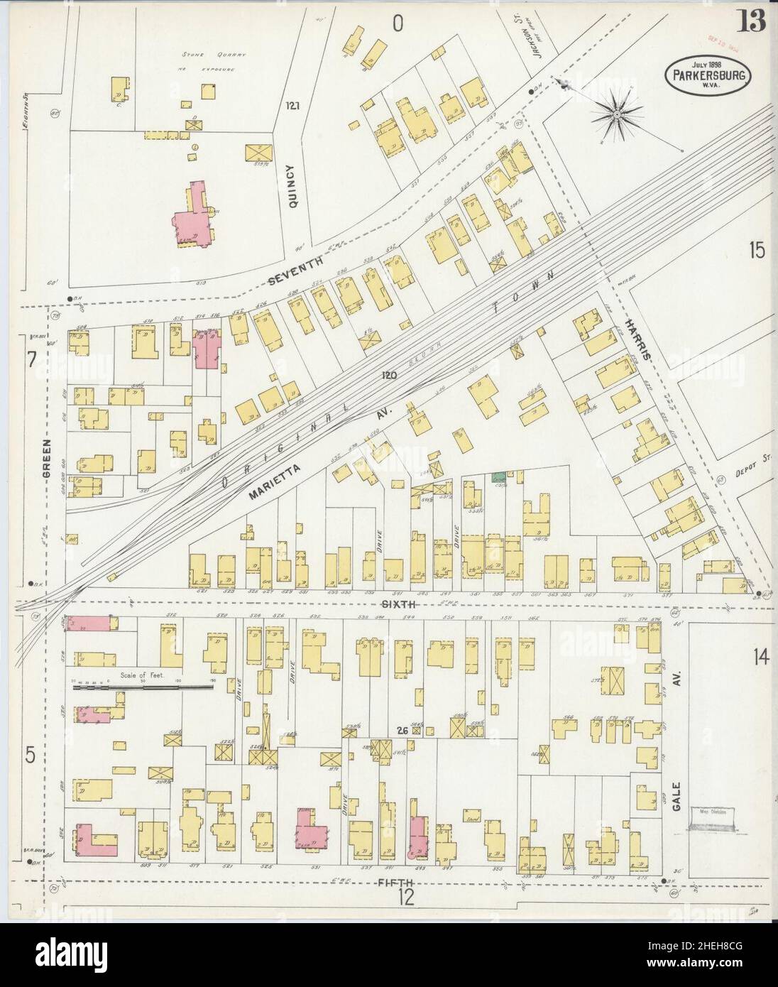 Sanborn carte d'assurance-incendie de Parkersburg, comté de Wood, Virginie occidentale. Banque D'Images