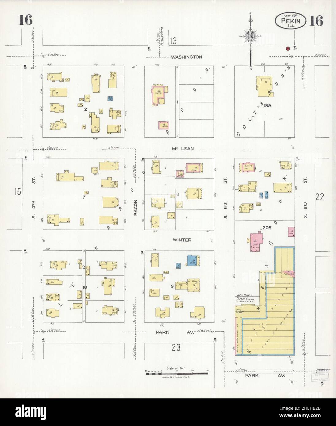 Sanborn carte d'assurance-incendie de Pekin, comté de Tazewell, Illinois. Banque D'Images