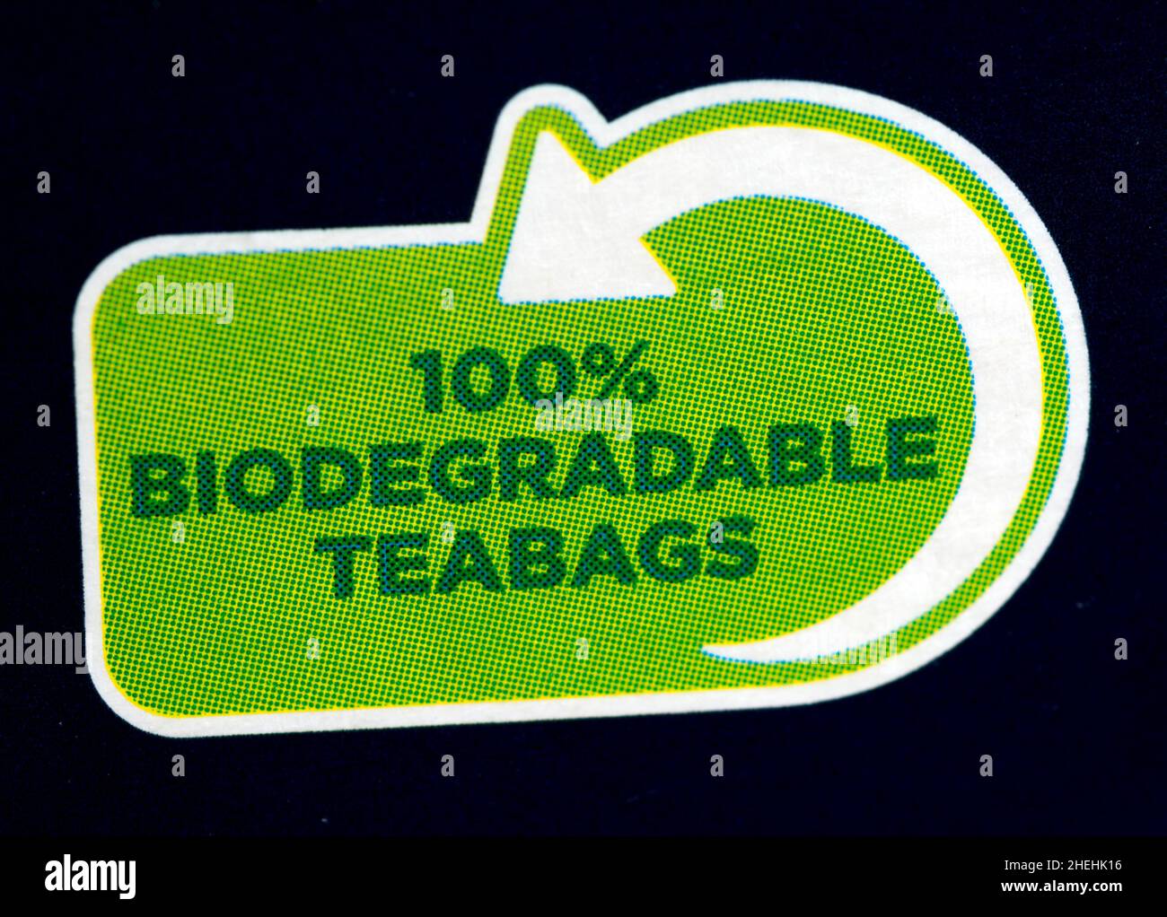 Symbole des sachets de thé 100 % biodégradables Banque D'Images