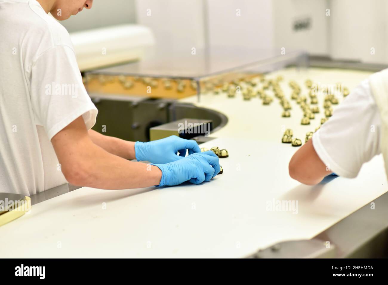 Production de pralines dans une usine pour l'industrie alimentaire Banque D'Images