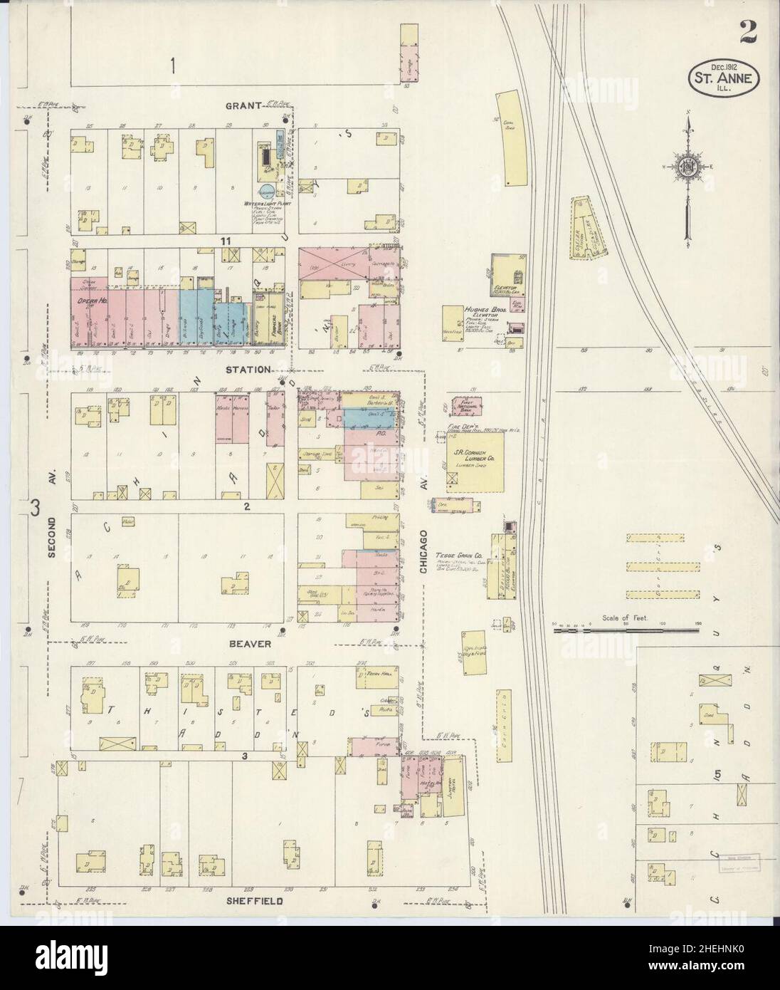 Sanborn carte d'assurance-incendie de Saint Anne, comté de Kankakee, Illinois. Banque D'Images